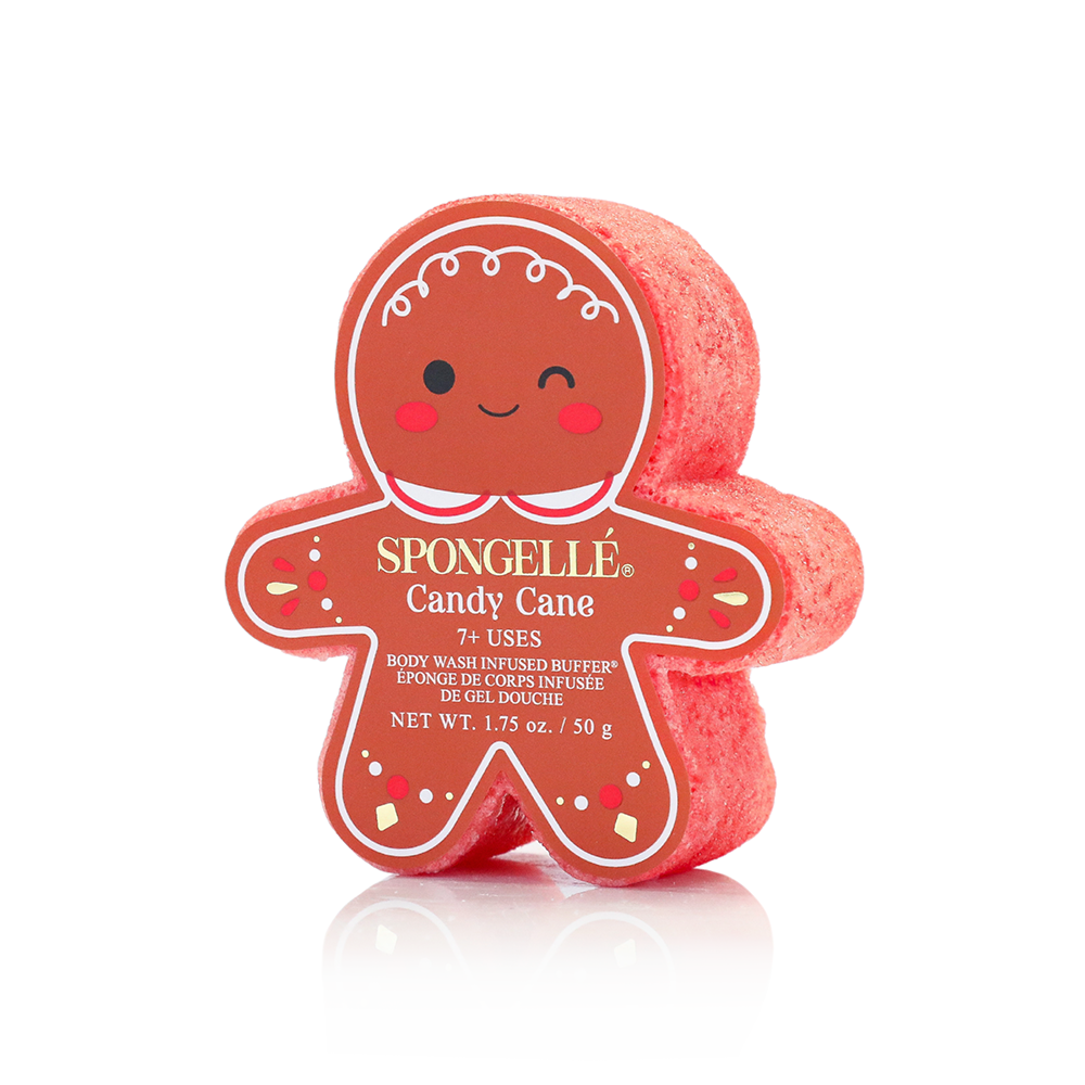 Gingerbread body wash in a festive red bottle with white cap.