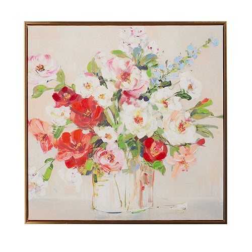 Multicolor floral framed wall art on canvas with wood frame