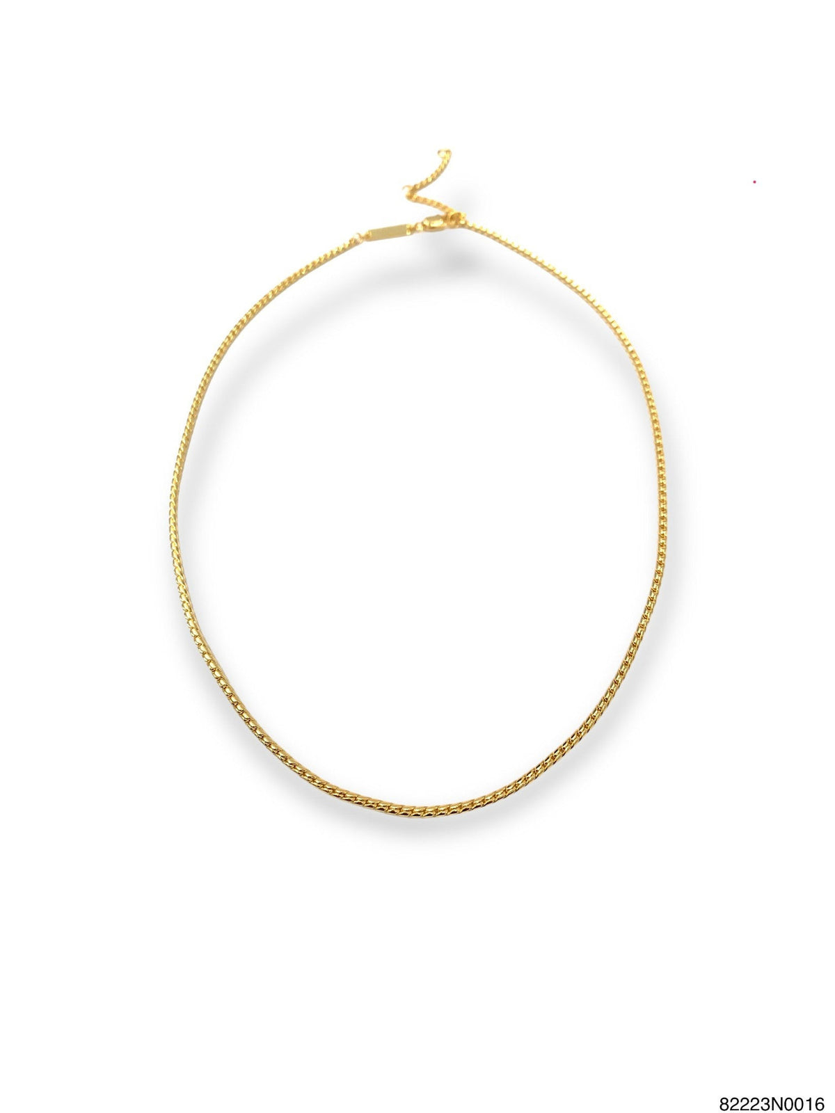 Gold finish adjustable short necklace with a polished chain link design.