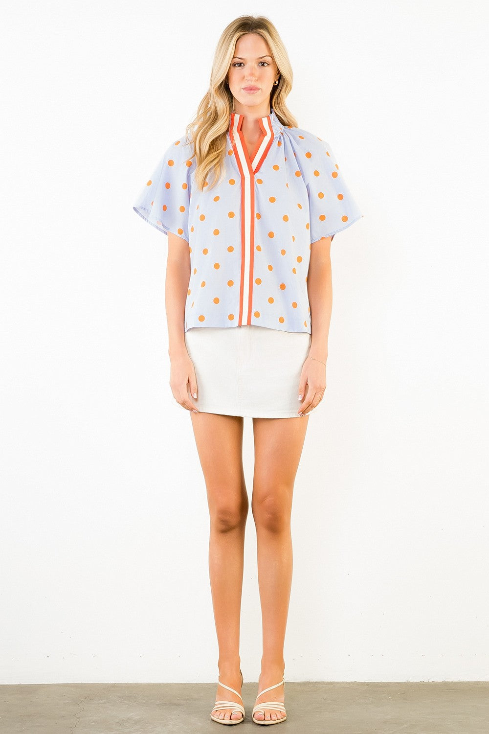 Blake Short Sleeve Polka Dot And Stripe Top