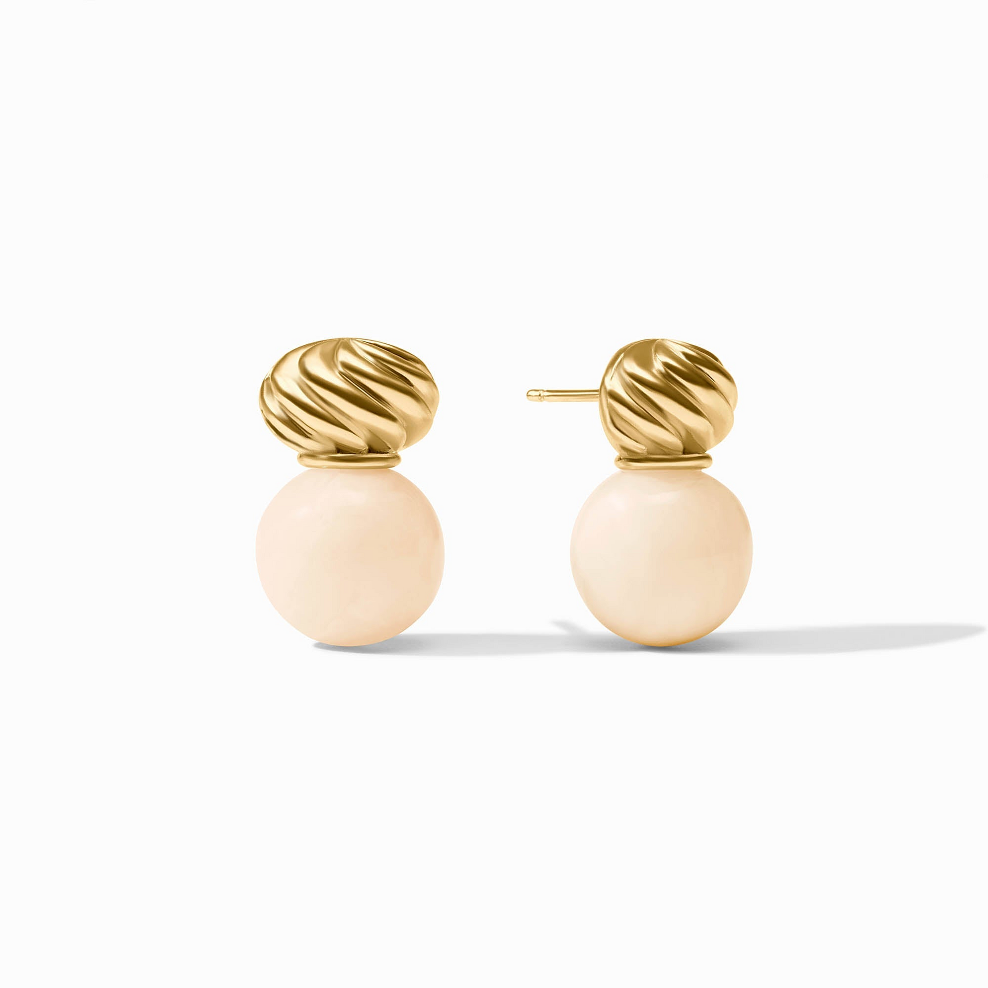 Ravello Midi Earrings in 24K gold plate with twisted gold tops and round cream resin drops.