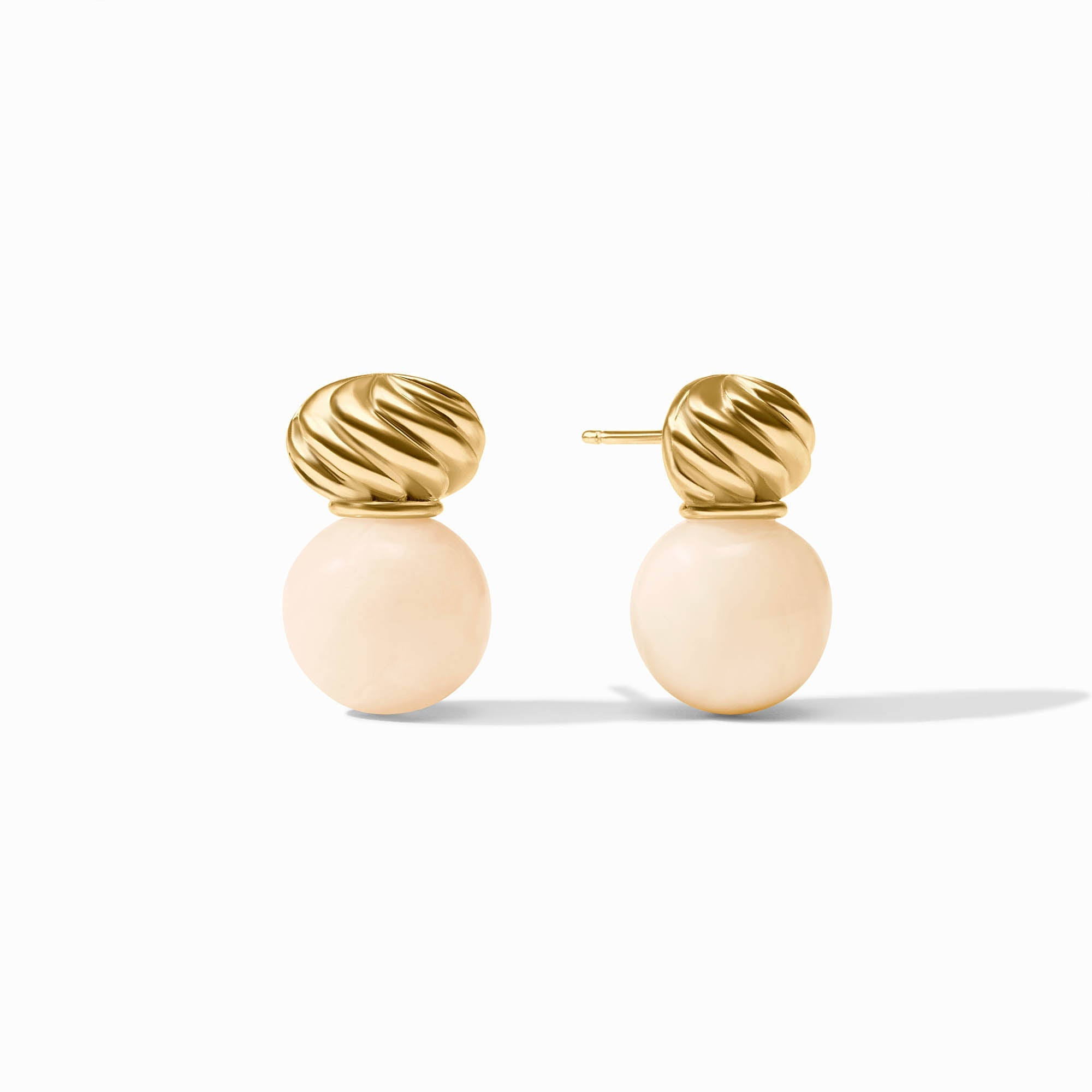 Ravello Midi Earrings in 24K gold plate with twisted gold tops and round cream resin drops.