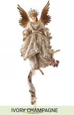 Twenty-two inch flying angel statue on a base with graceful wings