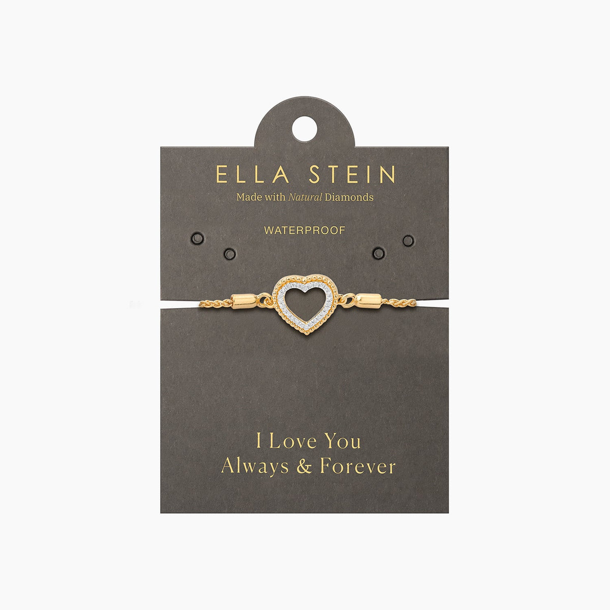Adjustable bolo bracelet with a waterproof stainless steel chain featuring an adjustable diamond heart pendant in gold finish.