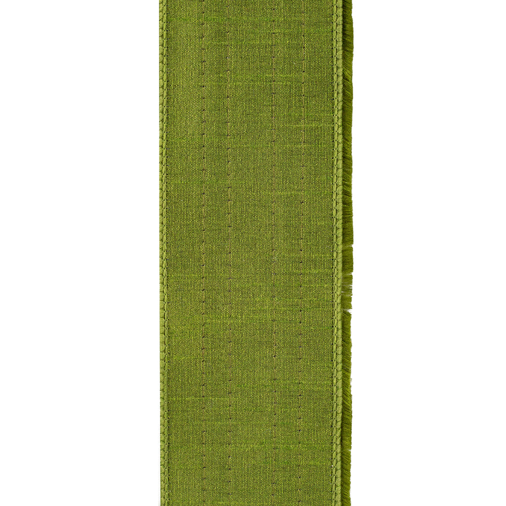 Moss green fringe gilded trimming dupioni deluxe fused backed wired edge ribbon.