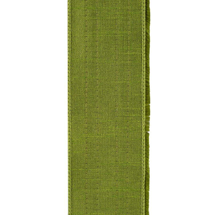 Moss green fringe gilded trimming dupioni deluxe fused backed wired edge ribbon.