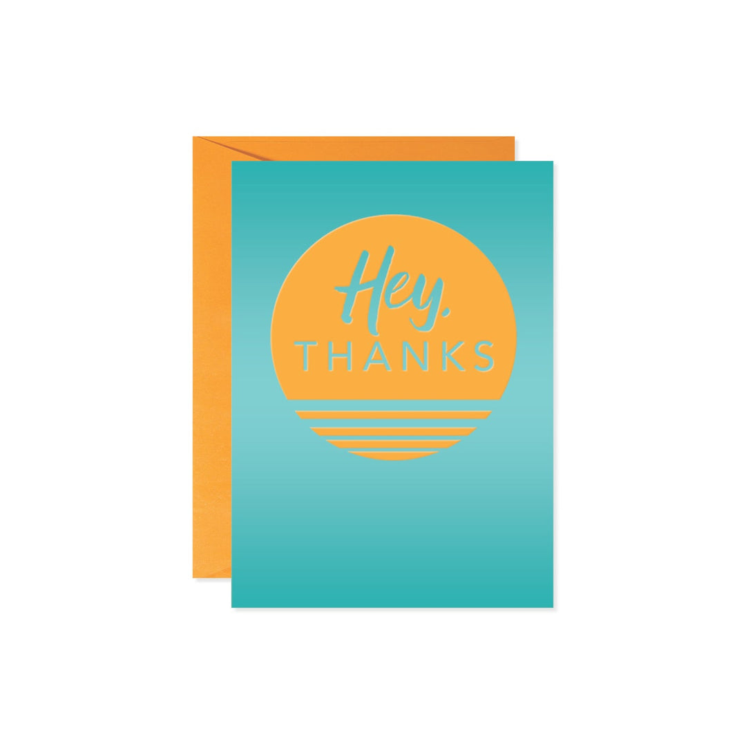 Hey Thanks greeting card with dimensions L-0 W-5 H-7 featuring the text You're kind of the best on page 3.