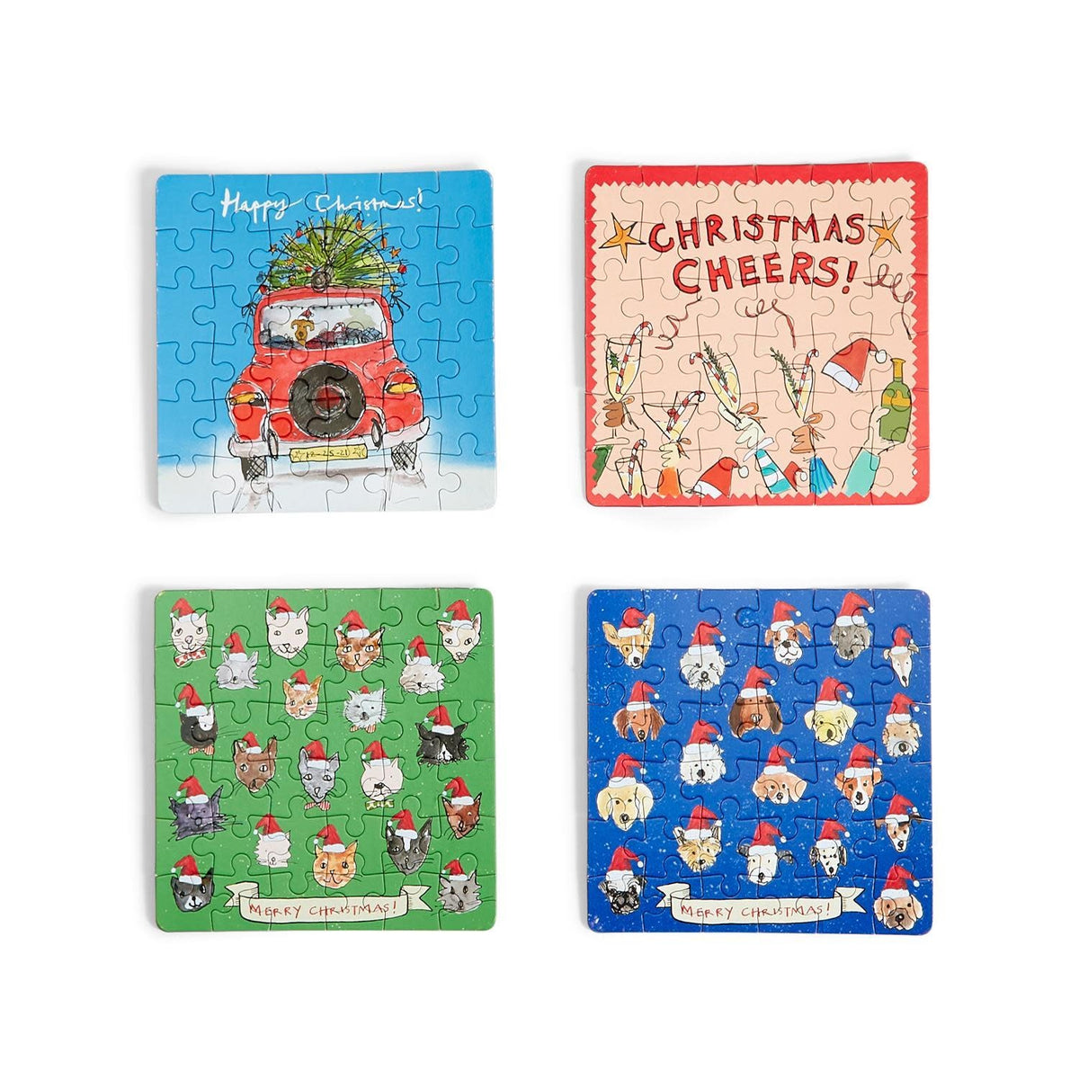 Holiday Greeting puzzle in a tin can featuring a joyful Christmas ornament with festive holiday message.