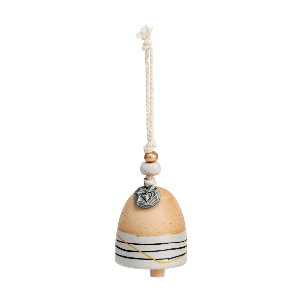Mini Inspired Bell made of stoneware with wood accents in a natural finish.