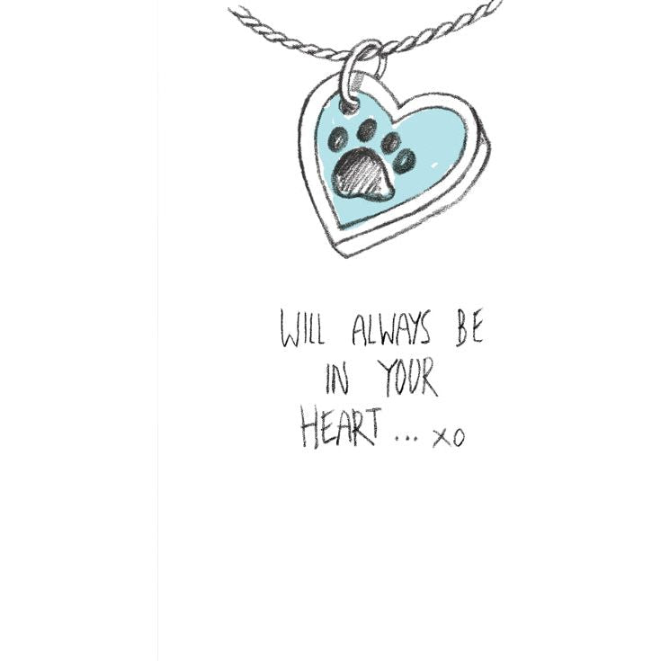 Embossed sympathy card with text 'Will always be in your heart... xo' on outside and 'forever.' inside.