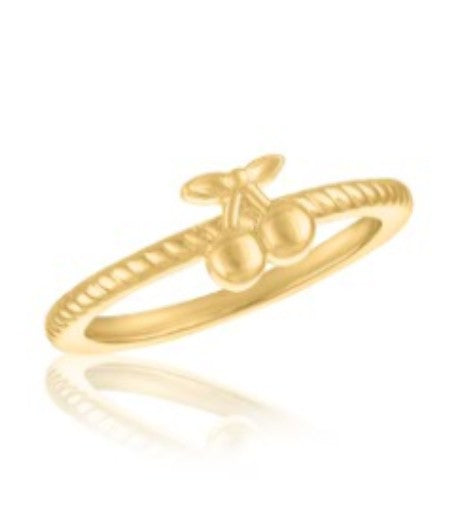 Twisted Cherry Gold Layers Ring: brass ring with twisted gold overlay bands in cherry red and gold tones.