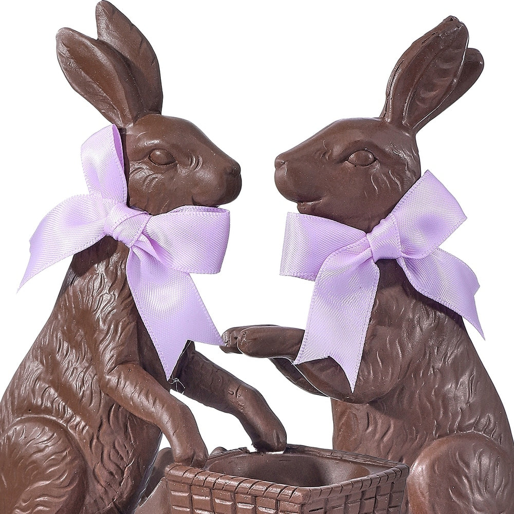 6.5-inch resin chocolate bunny figurine with a whimsical cart detail in brown and tan tones.