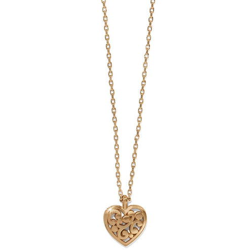Contempo Heart Petite Necklace in gold plating with an intricate openwork heart pendant.