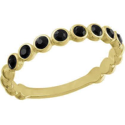 Black Infinity Gold Layers Ring featuring a gold band set with a row of round black stones.