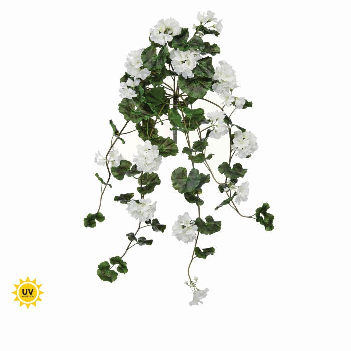 36-inch hanging geranium planter with natural touch finish holding a green plant