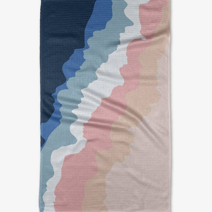 Recycled polyester waffle weave tea towel with single-sided print hang loop