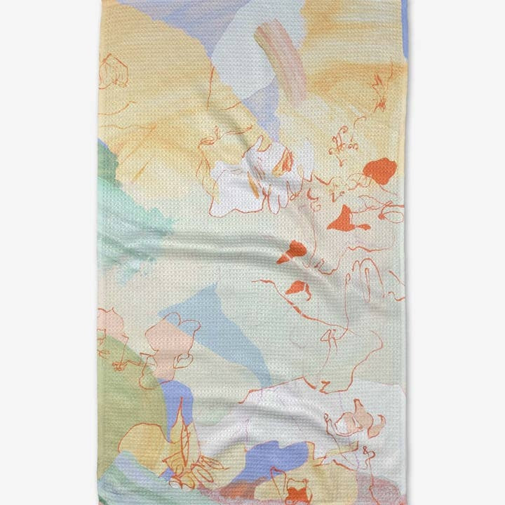 Recycled polyester waffle weave tea towel with single-sided print