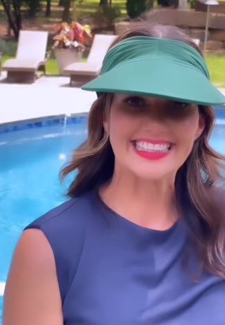 Teal chinlon sun visor hat with wide brim, open top elastic closure, and contrasting color pattern.