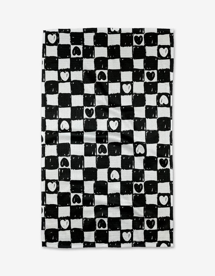 Recycled polyester waffle weave tea towel with single-sided print.