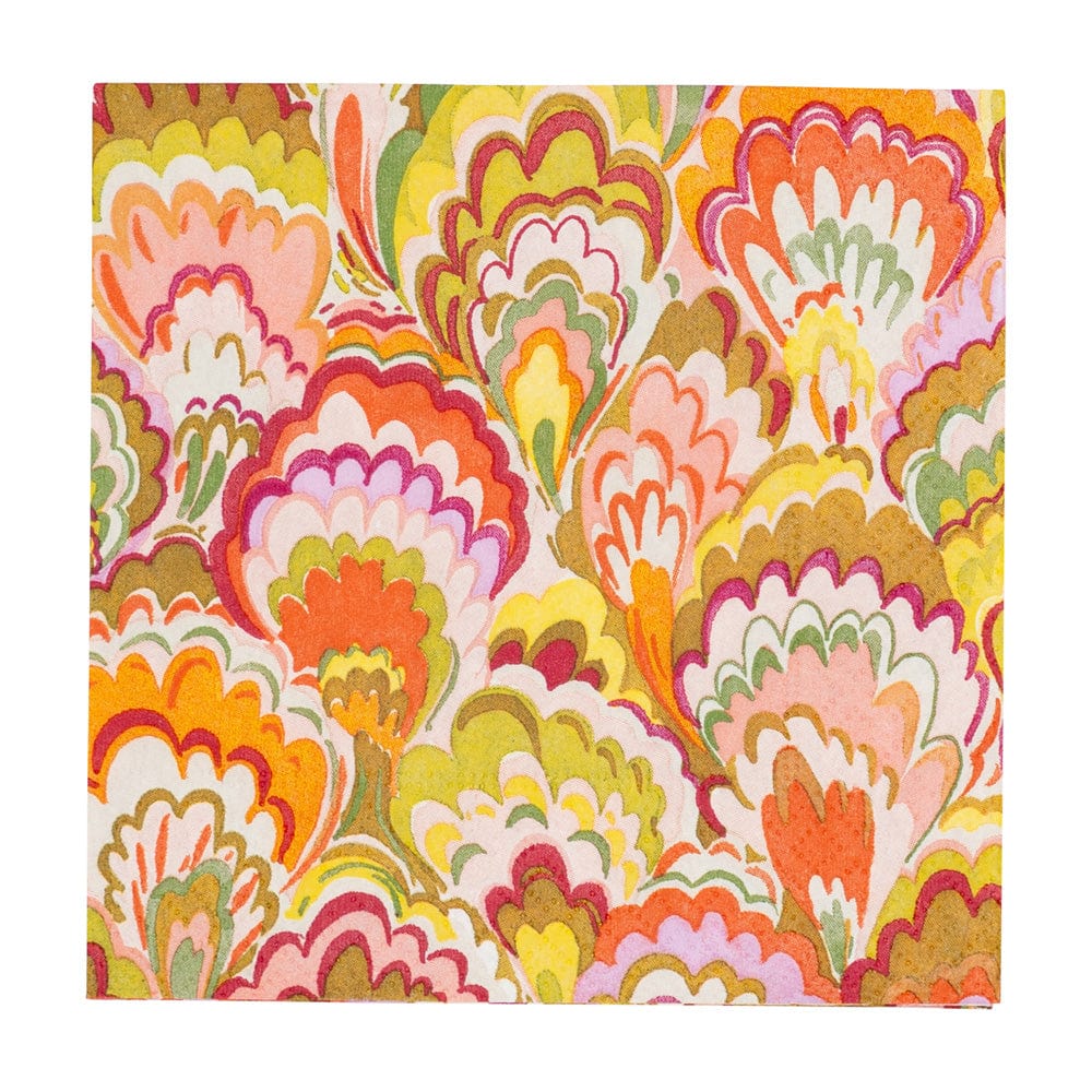 Triple-ply cocktail napkins with printed water-soluble dyes in a square fold.