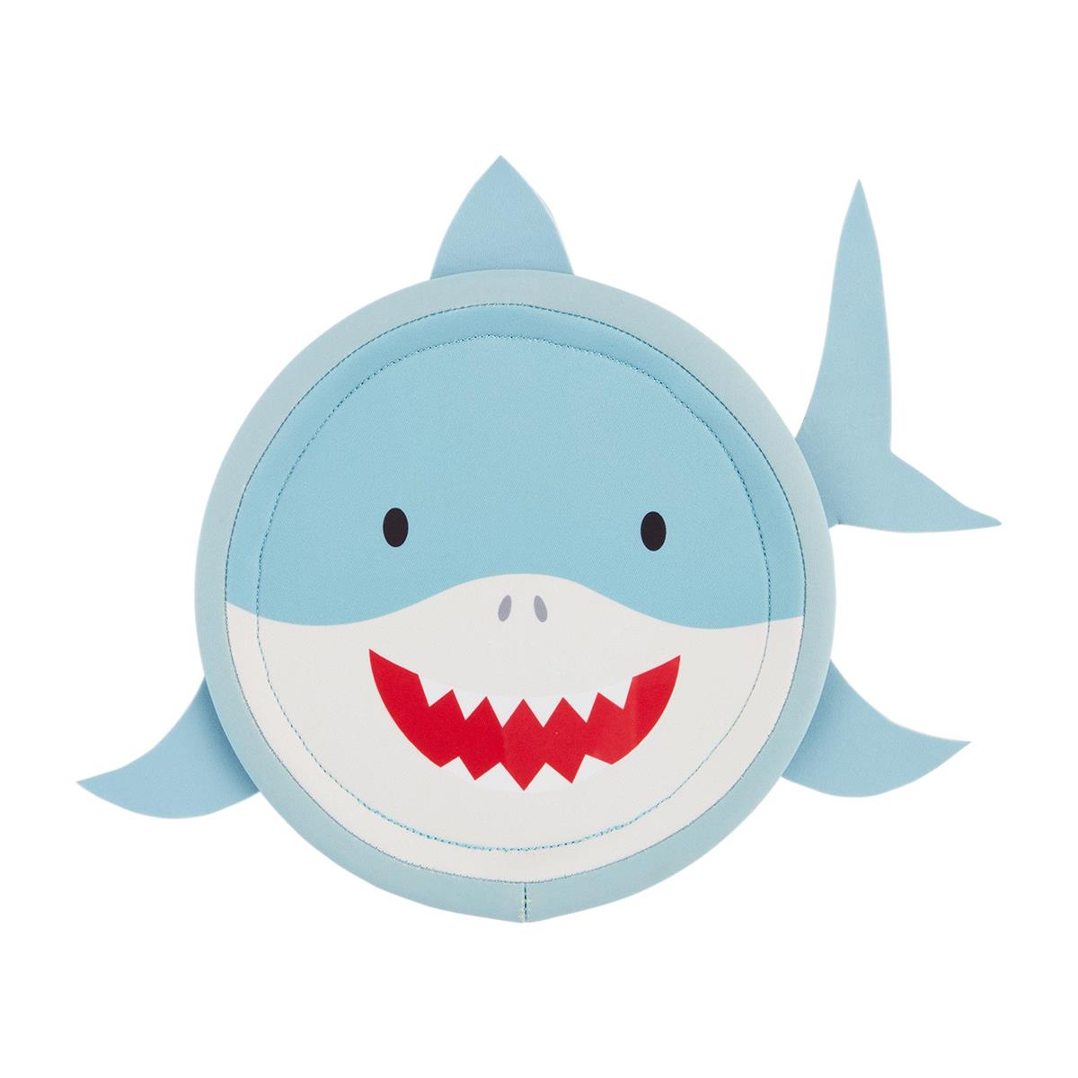 Blue plastic character flying disc measuring 8½ inches by 10½ inches with a smooth silhouette.