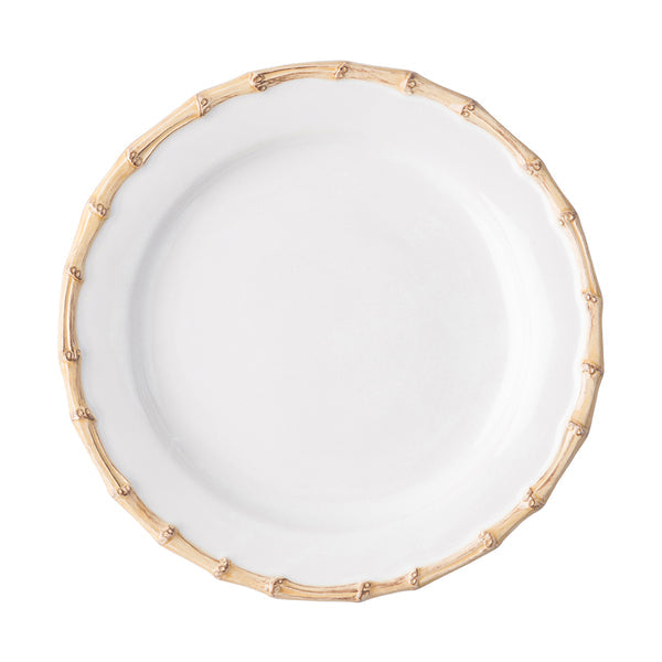 Classic Bamboo Dinner Plate in natural white ceramic with a bamboo-textured rim.