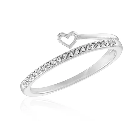 Cz & Heart Wrap Stack Ring in silver metal with a heart-shaped cutout and stacked band design.