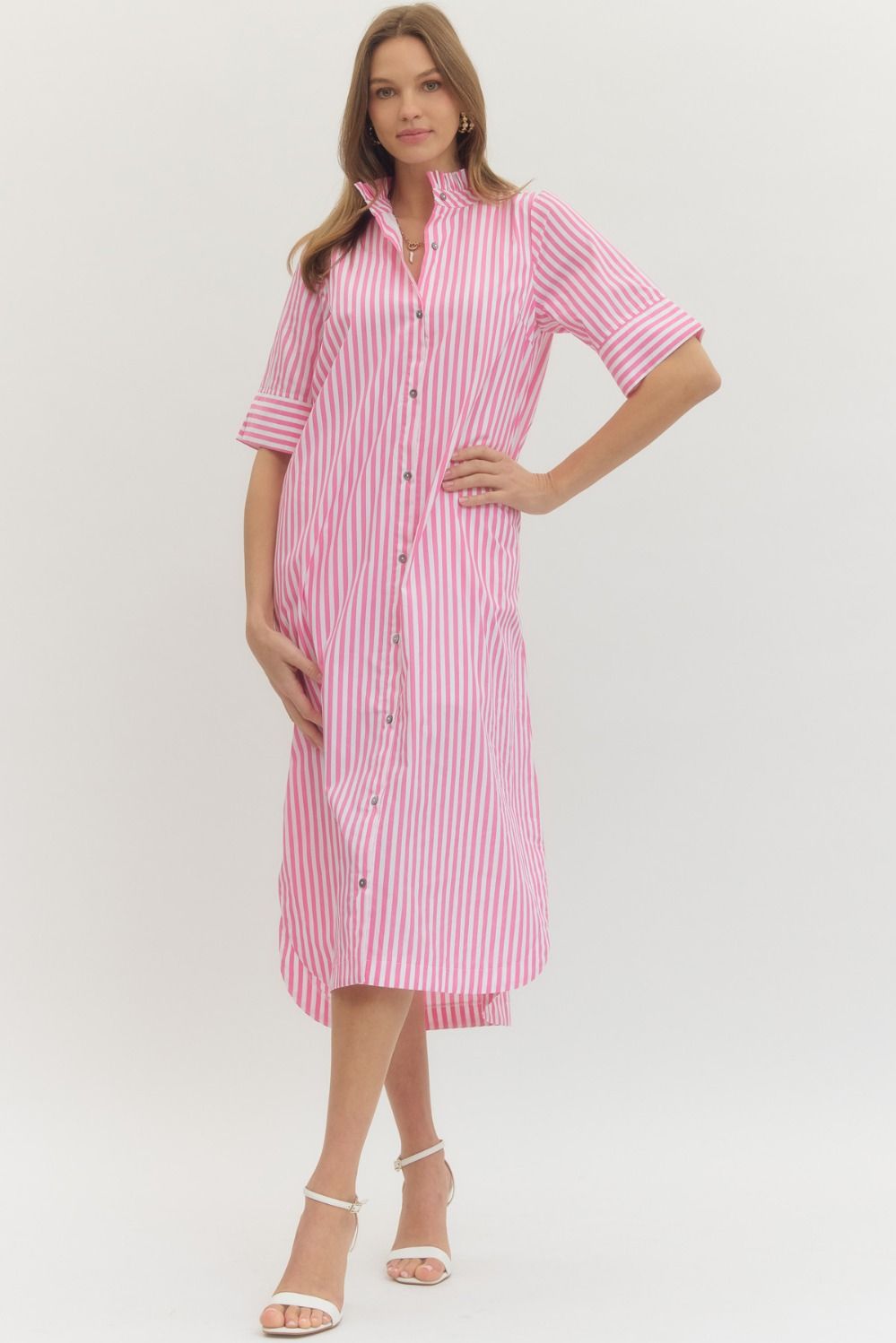 Ella Stripe ¾ Sleeve Midi Dress