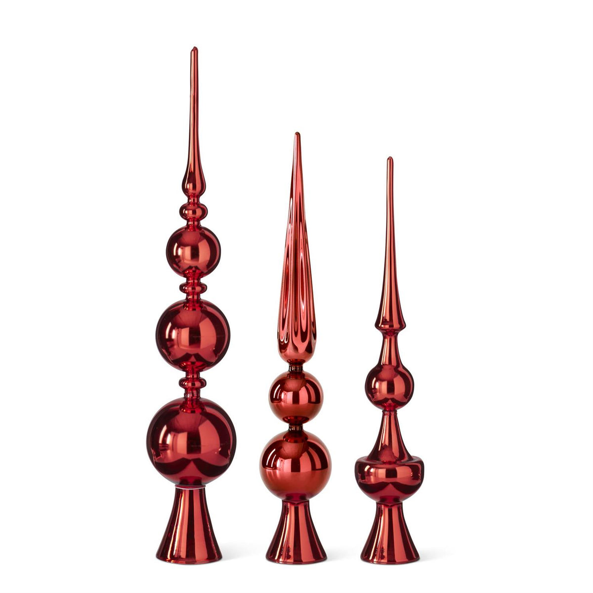 Red glass tree topper with a finial shape