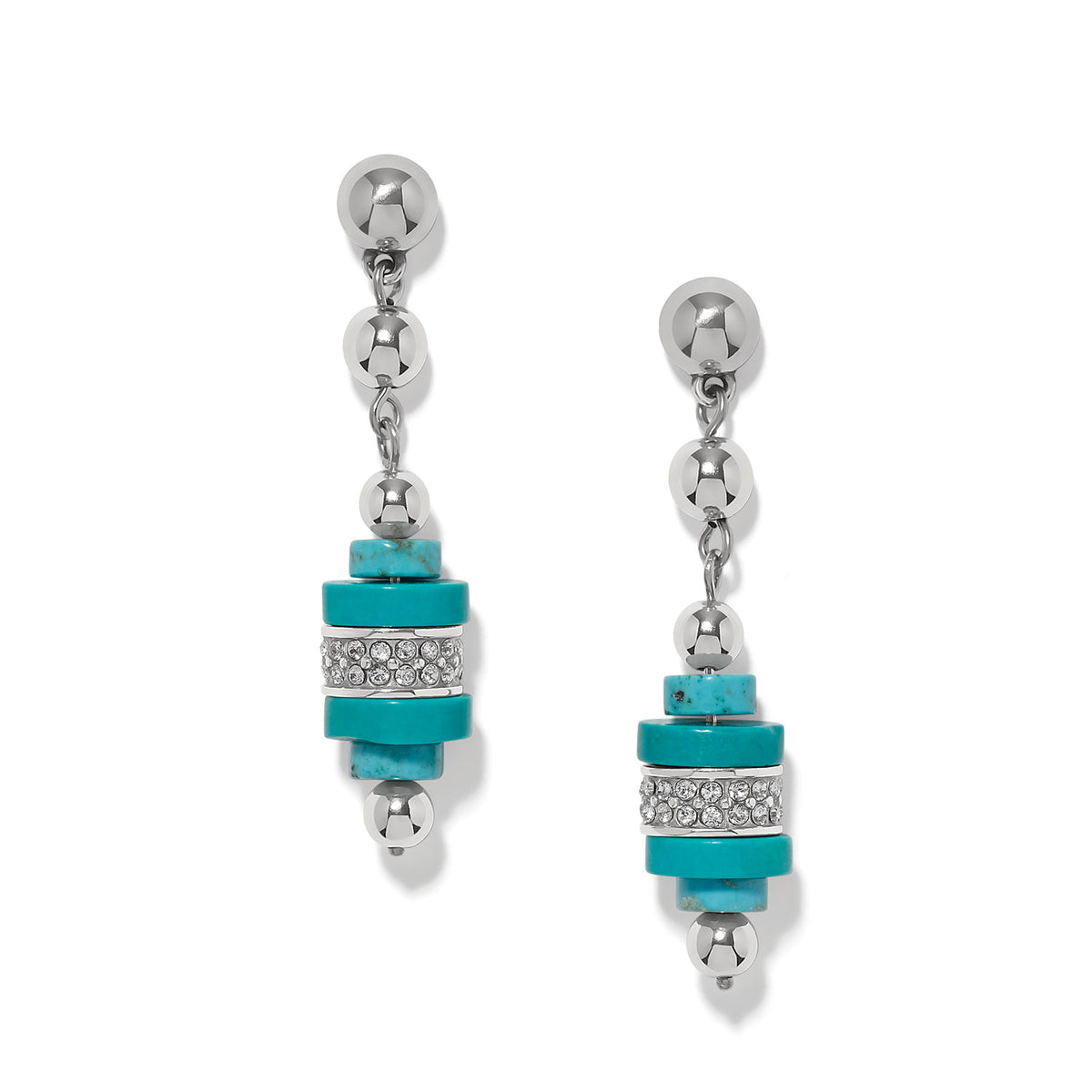 Meridian Petite Sphere Turquoise Post Drop Earrings with silver spheres and crystal accents.