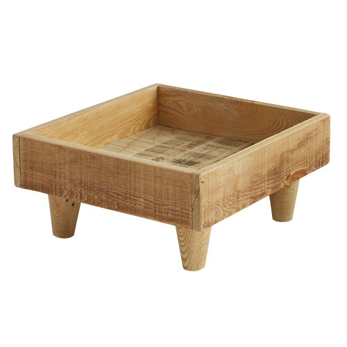 Square wooden planter with feet in natural wood finish