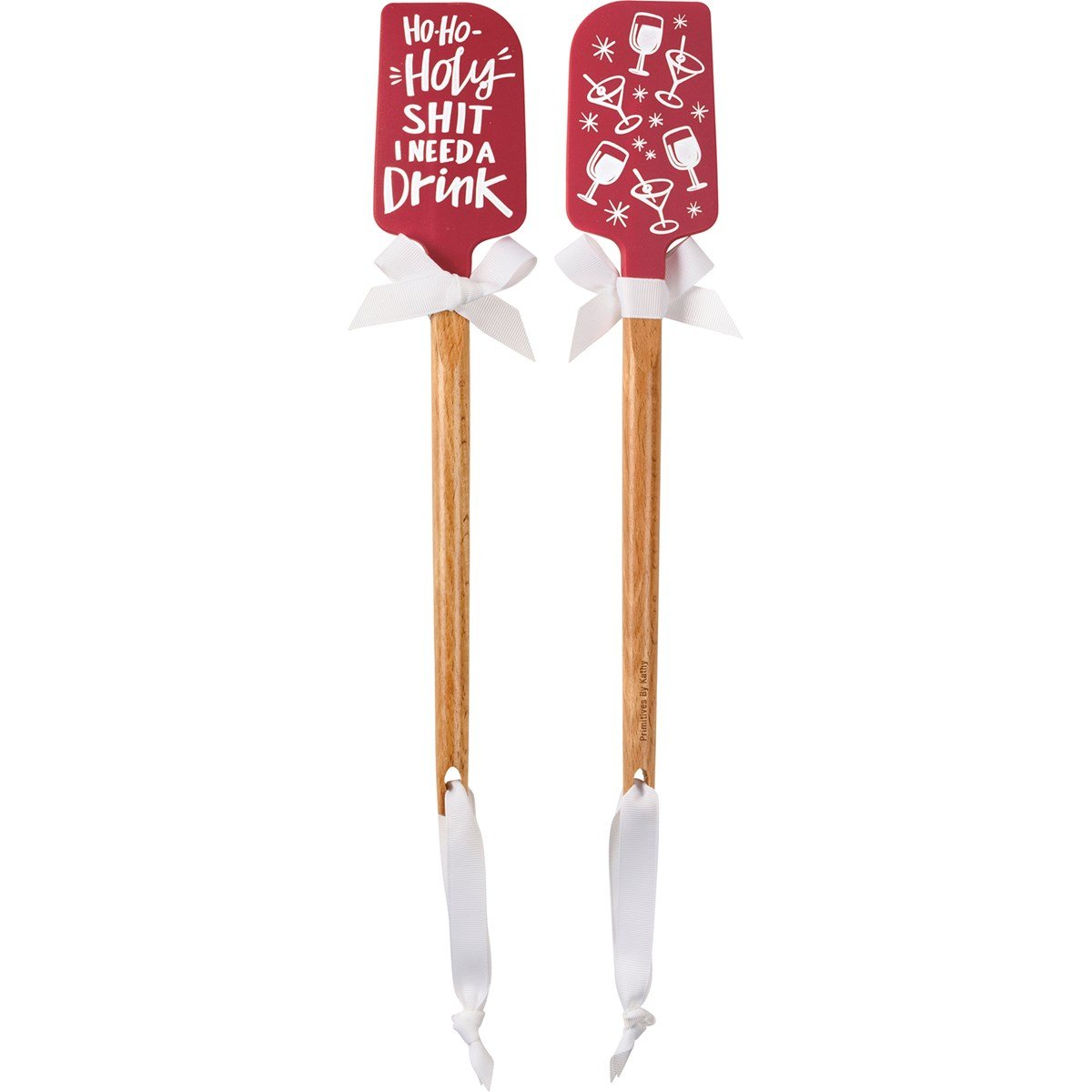 Wood-handled silicone spatula with red Christmas-themed head.