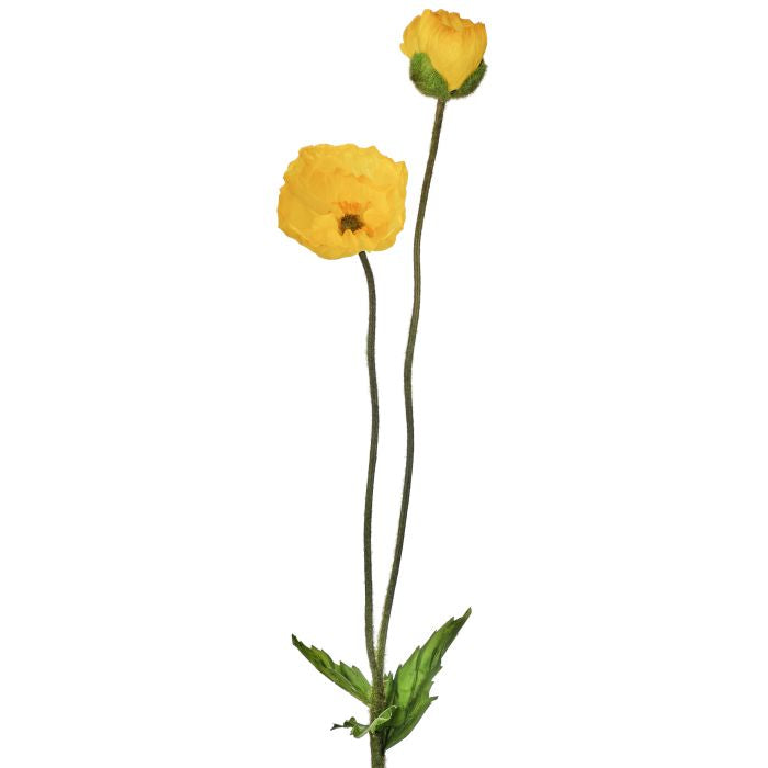 A 29-inch Summer Poppy + Bud planter with a natural wood finish and floral bud pattern.