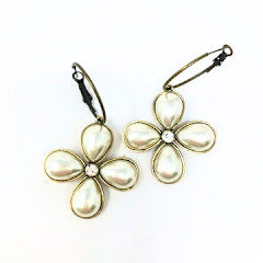 Pearl Cross Fashion Hoop Earrings featuring a two-inch tall cross silhouette with pearl accents.
