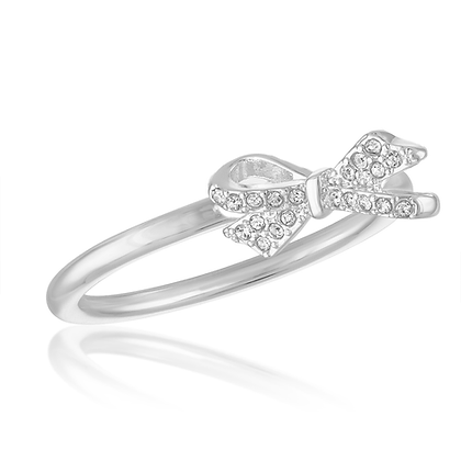CZ Bow Stack Ring featuring a silver-tone band with an open bow silhouette set with clear cubic zirconia stones.