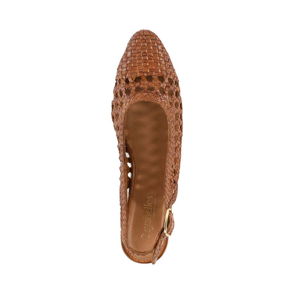 Avalon Flat sandal in almond leather with adjustable buckle closure.