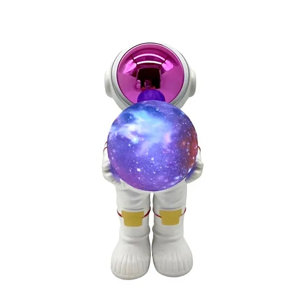 Wireless speaker with astronaut helmet shape featuring changing lights depicting planet Earth.