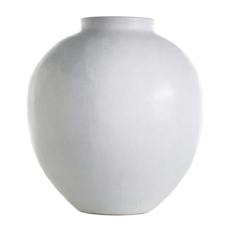 White ceramic Santorini vase with a fluted body and narrow neck.