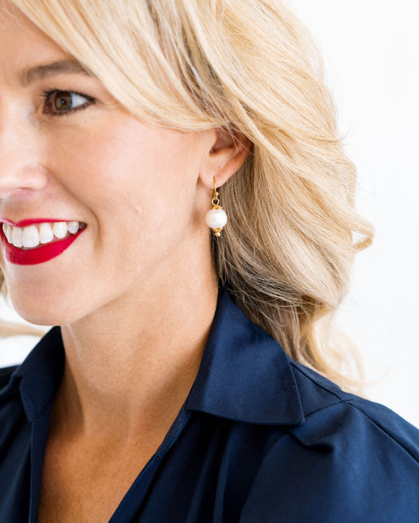 Gold with Small Cotton Pearl Earrings
