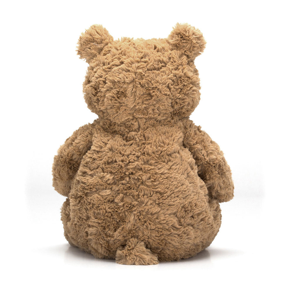 Large Bartholemew Bear plush toy in brown polyester with black eyes sitting upright.