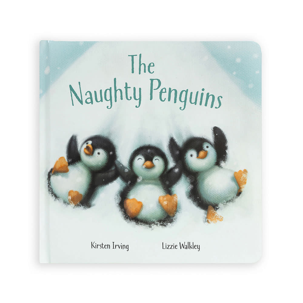 Hardcover children's book titled The Naughty Penguins Book featuring polar penguin illustrations on a white cover.