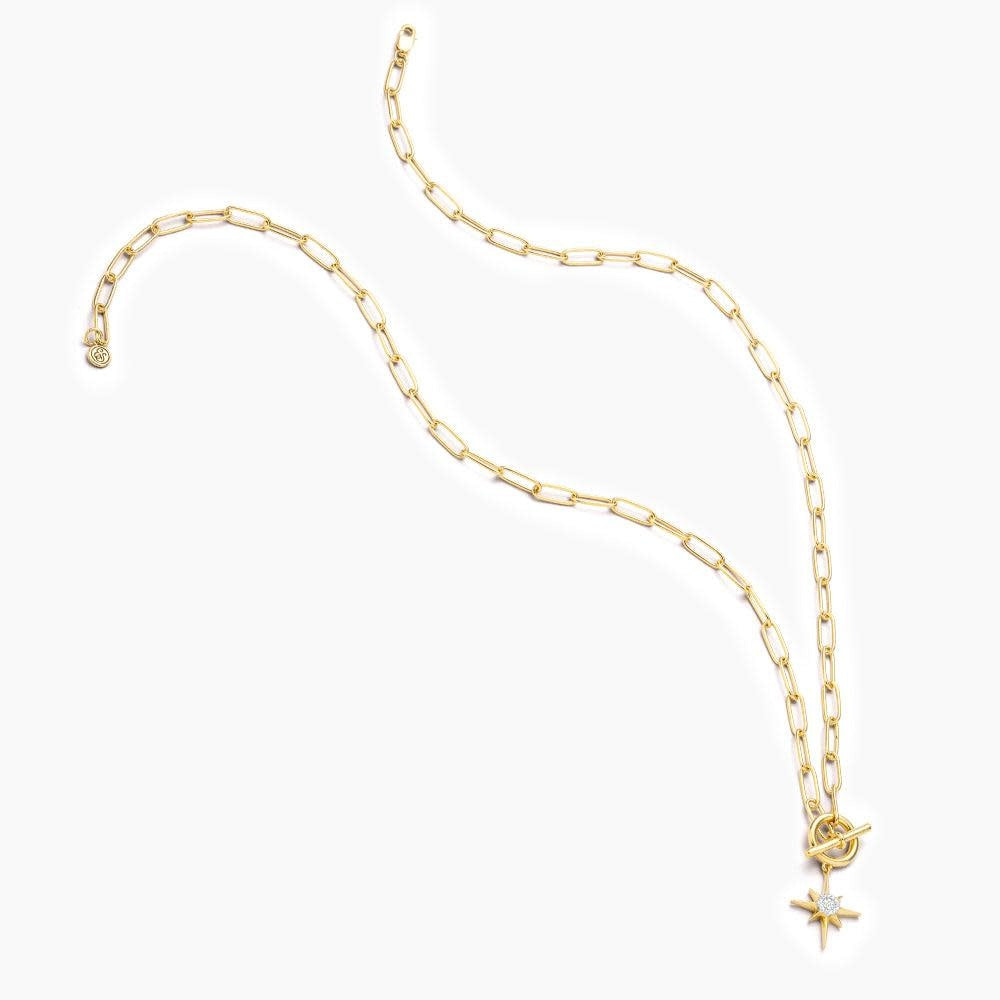 Diamond North Star pendant necklace on a silver chain with lobster clasp closure.