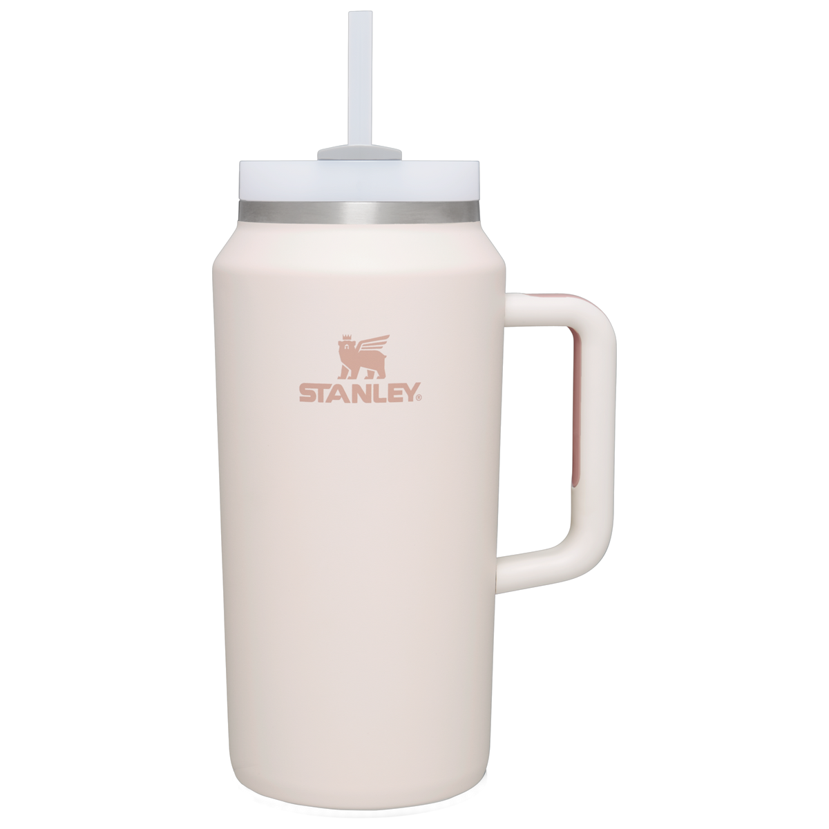 Rose Quartz FlowState tumbler with screw-on lid, reusable straw, and double-wall vacuum insulation.