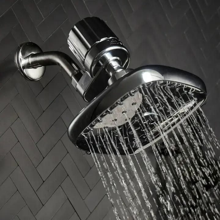 White twist-on shower filter with wrench and cartridge included