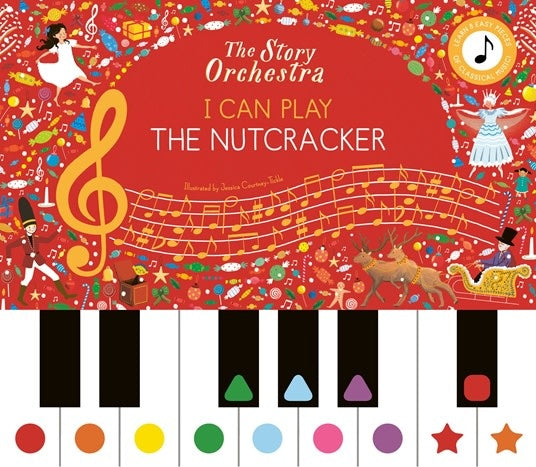 The Story Orchestra piano sound book featuring The Nutcracker story illustrations with colorful keys.