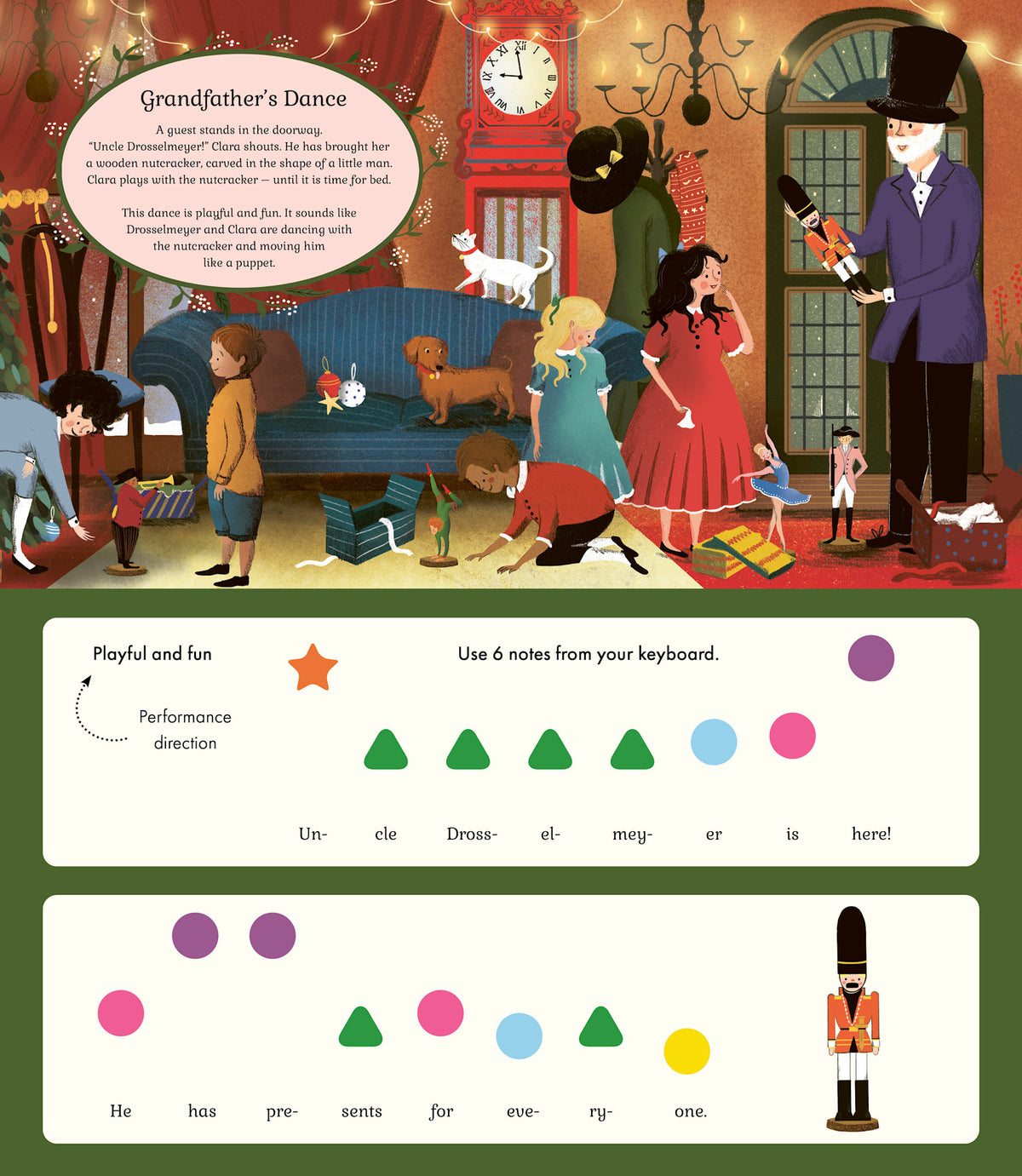 The Story Orchestra I Can Play The Nutcracker piano sound book with colorful keys and story illustrations.