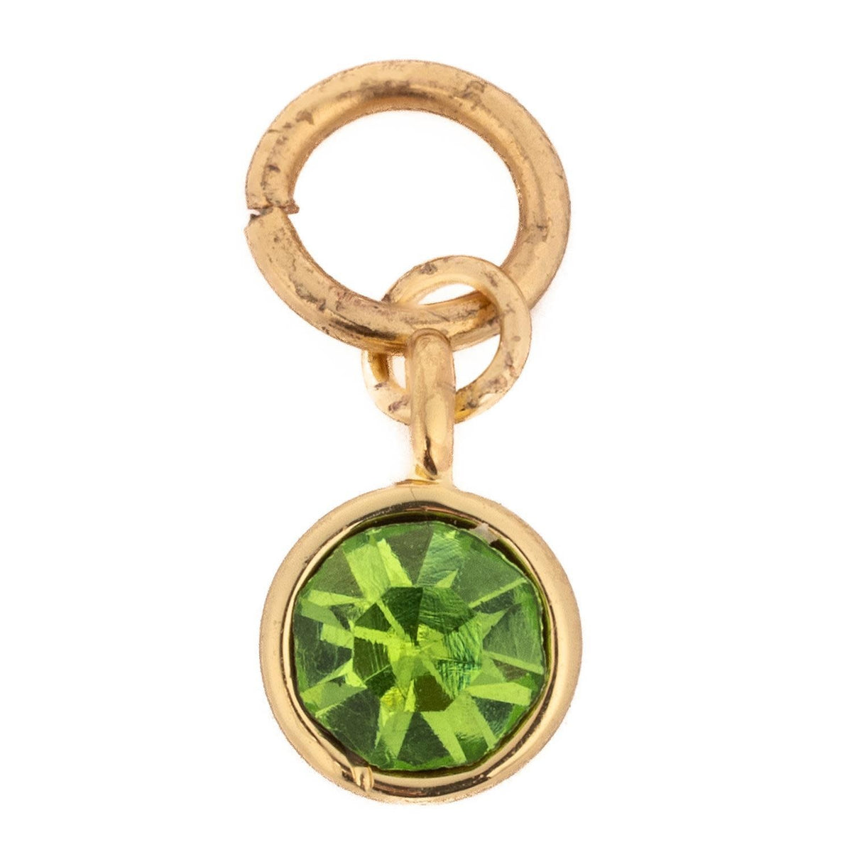 Silver Thea Charm birthstone necklace featuring an August peridot stone in a delicate setting.