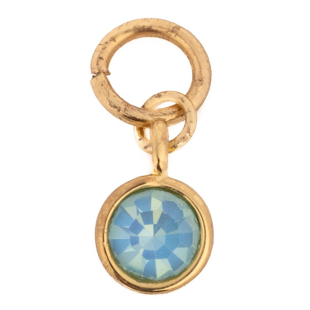 Thea Charm Birthstone necklace featuring a silver-toned pendant with an oval-shaped birthstone in soft pink hue.