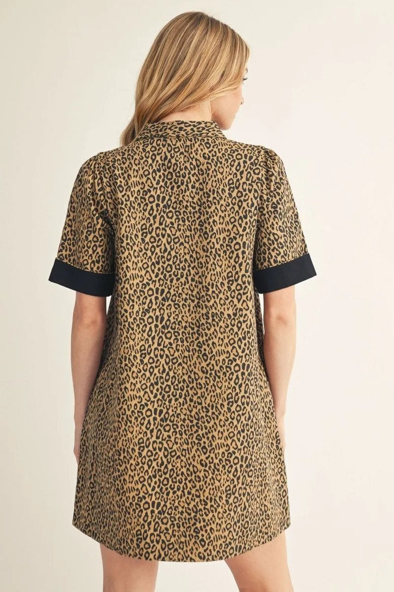 Therese Short Sleeves Leopard Dress Taupe