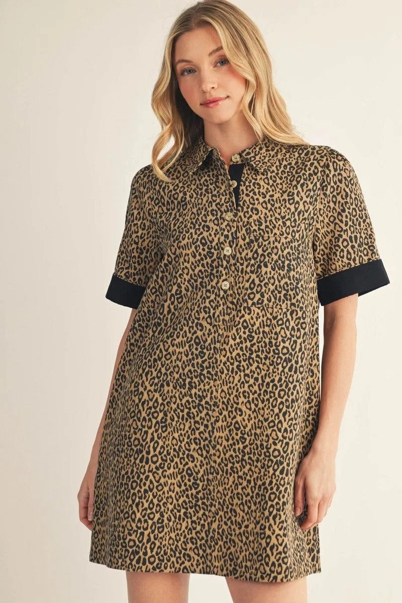 Therese Short Sleeves Leopard Dress Taupe
